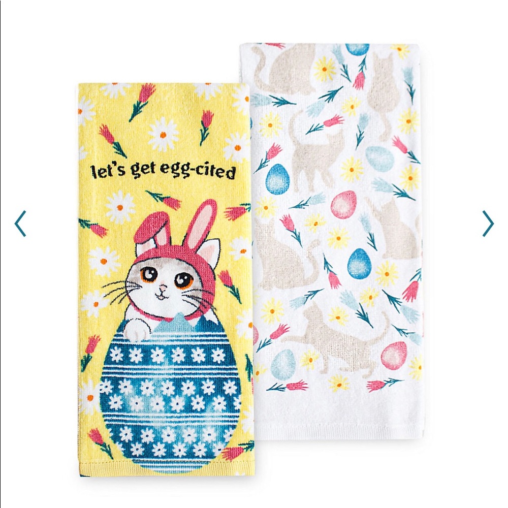 NEW Easter Kitchen Towels Let's Get Egg-cited SET OF 2 Towels Yellow White